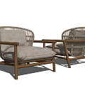 Modern Rattan Single Sofa With Wooden Frame Light Gray Cushions And Backrests