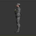 Military Soldier In Camouflage Uniform With Rifle And Tactical Body Armor
