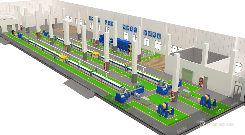 Aerial View Planning of Industrial Factory Facility With Production Lines And Equipment Layout 3d model 