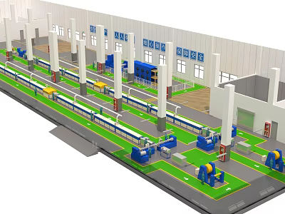 Aerial View Planning of Industrial Factory Facility With Production Lines And Equipment Layout 3d model