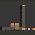 Firearm Magazines with Holes and Multiple Copper Bullets Scattered on Black Surface 3d model