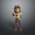 Game Movie Character With Green Skin Ponytail White Jacket Brown Pants Red Sneakers V Sign