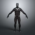 Game and Movie Superhero Character Black Panther in Black Combat Suit with White Patterns Standing Pose