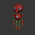 Red Robot Character With Big Eyes And Metallic Body Standing On Reflective Surface