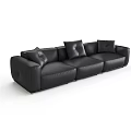 Modern Black Leather Three-Seater Sofa With Plush Cushions And Contemporary Design