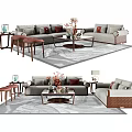 Modern Sofa And Coffee Table Set With Decorative Pillows Side Tables And Area Rug 3d model
