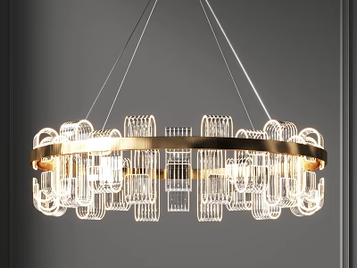 Modern Brass Ring Chandelier With Crystal Glass Pendants And Illuminated Glow 3d model