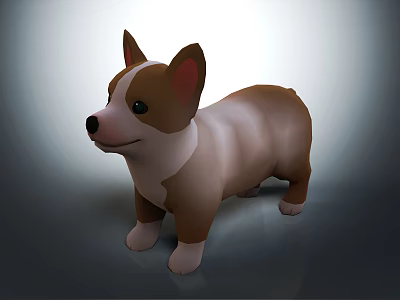 Brown And White Corgi Dog 3D Rendered Model In Standing Pose 3d model
