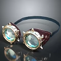 Steampunk Goggles With Dual Round Blue Lenses Leather Headband And Metal Accents