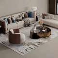 Modern Sofa And Coffee Table Set With Throw Pillows Armchair And Table Lamps 3d model