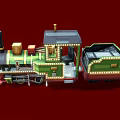 Decorative Vintage Style Train With Green Red Black Color And Illuminated Carriages Lights