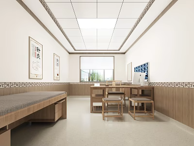 Clean Hospital Outpatient Clinic Interior With Medical Consultation Area Wooden Furniture And Examination Equipment 3d model