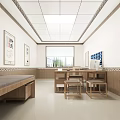 Clean Hospital Outpatient Clinic Interior With Medical Consultation Area Wooden Furniture And Examination Equipment