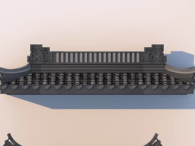 Traditional Chinese Building Exterior With Curved Eaves Black Roof Tiles And Wooden Railings 3d model