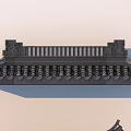 Traditional Chinese Building Exterior With Curved Eaves Black Roof Tiles And Wooden Railings