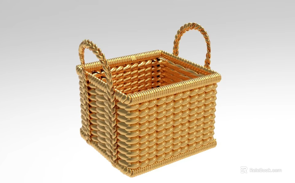 Elegant Golden Woven Square Basket Decorative Ornament Combination with Handles for Home Decor 3d model 