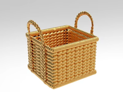 Elegant Golden Woven Square Basket Decorative Ornament Combination with Handles for Home Decor 3d model