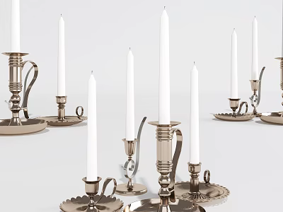 Elegant Vintage Metallic Candle Holders With White Candles For Home Decoration 3d model