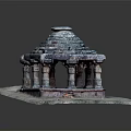 Ancient Stone Pavilion Structure With Carved Pillars And Layered Stone Roof Design