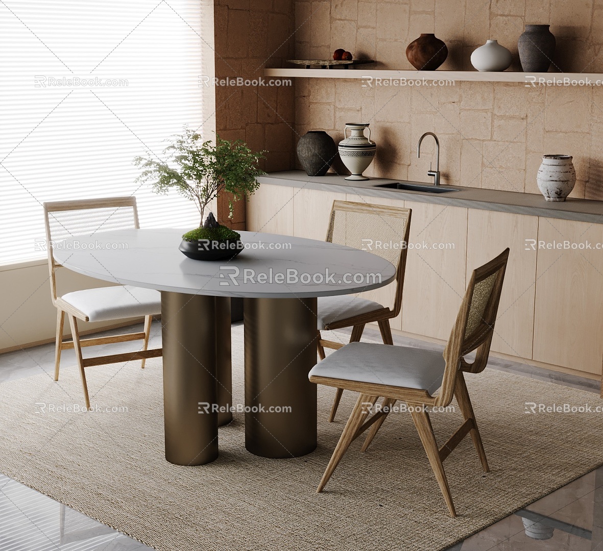 Modern Dining Table and Chair 3d model