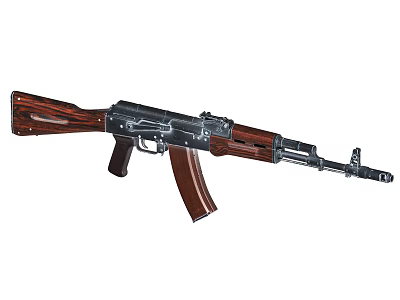 AK47 Assault Rifle With Wooden Stock Black Metal Barrel And Magazine 3d model