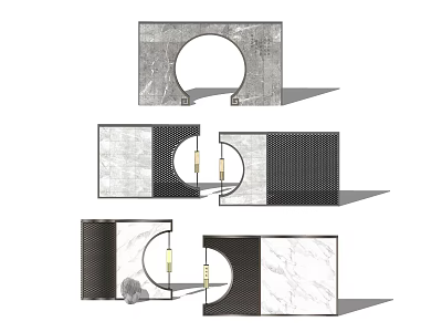 Modern Feature Wall Design With Circular Opening And Mixed Materials Including Marble Grid And Concrete 3d model