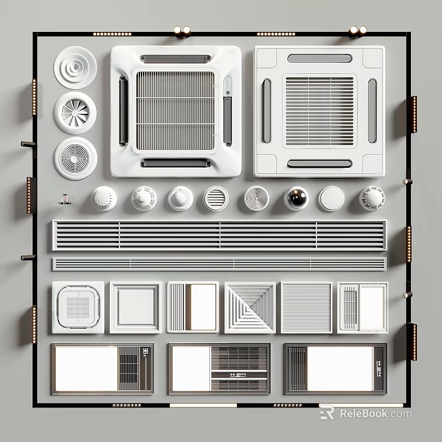 Modern Air Conditioner Vents Various Designs Featuring Square Round And Linear Grilles 3d model