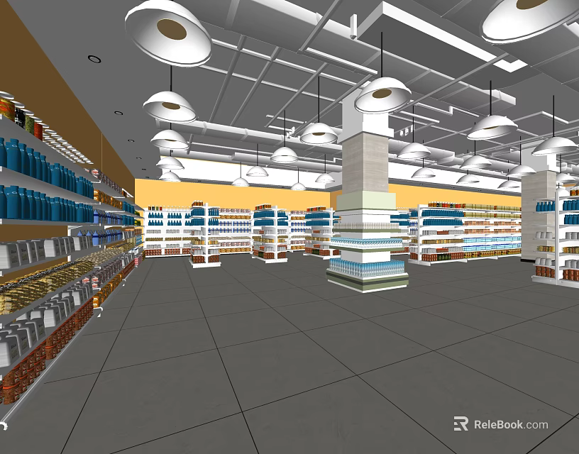 Spacious Supermarket Interior With Bright Lighting Well Organized Shelves And Products 3d model 