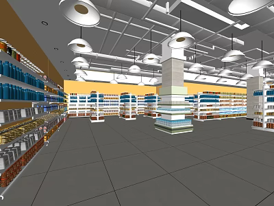 Spacious Supermarket Interior With Bright Lighting Well Organized Shelves And Products 3d model