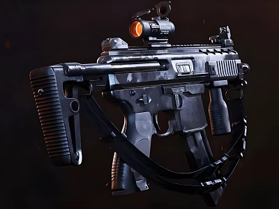 Tactical Assault Rifle Featuring Red Dot Scope Camouflage Pattern And Tactical Accessories 3d model