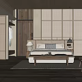 Serene Japanese style Hotel Guest Room Interior With Wooden Bedside Tables And Area Rug