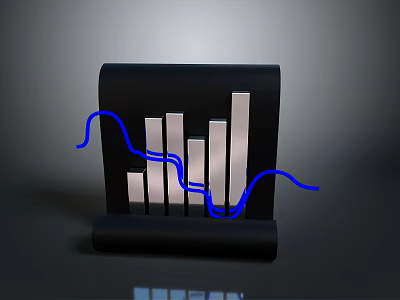 Stylish Black Scroll Household Supplies Featuring Silver Bar Chart And Blue Curve 3d model