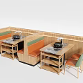 Public Chairs In Modern Café Setting With Wooden Booth Seating And Marble Tabletop