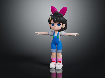 Cartoon Character With Rabbit Ears Blue Overalls Open Arms And Pink Socks 3d model