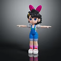 Cartoon Character With Rabbit Ears Blue Overalls Open Arms And Pink Socks