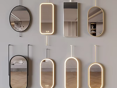Modern Mirrors with Gold and Black Frames in Oval Round Rectangular Shapes for Home Decor 3d model