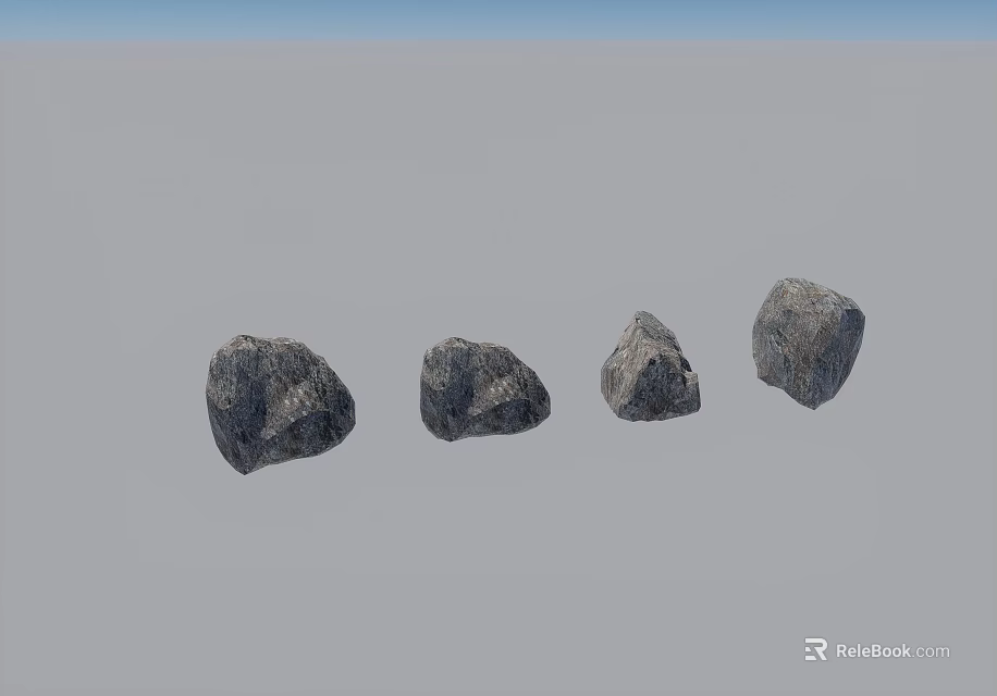 Four Natural Textured Stones With Different Shapes On Gray Surface 3d model 