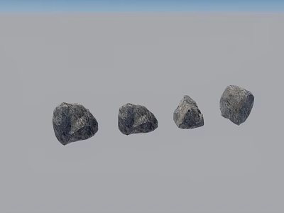 Four Natural Textured Stones With Different Shapes On Gray Surface 3d model