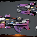 Sci Fi Style Purple And Gray Weapon Firing Yellow Beam With Other Weapons Displayed