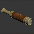 Commercial Equipment Brass Wooden Telescope With Blueprint Patterns On Smooth Reflective Surface