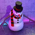 Snowman Doll With Black Top Hat Red Green Striped Scarf Carrot Nose And Twig Arms