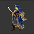 Traditional Blue And Gold Warrior Mage Figure With Headscarf Scimitar And Glowing Orb