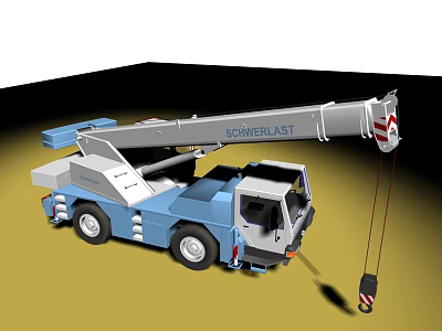 Blue Schwerlast Crane Truck With Extended Crane Arm And Lifting Mechanism For Construction Use 3d model
