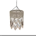 Bohemian Macramé Chandelier With Hanging Feather Tassels and Neutral Design Details