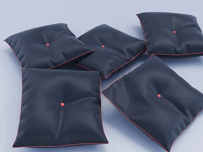 Black Decorative Pillows With Red Button Accents And Red Trim Edges Design 3d model