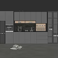 Modern Gray Kitchen Sideboard With Open Storage Cabinets And Matte Finish Design