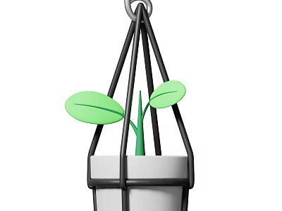 Vine Plant In White Hanging Planter With Green Leaves And Black Metal Hanger 3d model