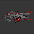Futuristic Red Silver Mechanical Sci Fi Weapon With Blue Energy And Detailed Structure