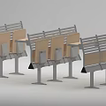 Functional Modern Desk And Chair Set With Metal Frame And Wooden Seats