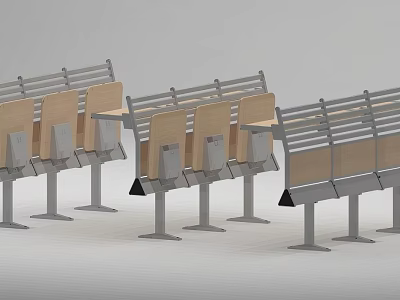Functional Modern Desk And Chair Set With Metal Frame And Wooden Seats 3d model